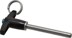 Jergens - 1/4" Diam, 2" Usable Length, T Handle, Push Button Quick Release Pin - 3-1/2" Overall Length, Grade 17-4 Stainless Steel, Passivated Finish - Top Tool & Supply