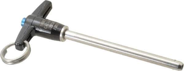 Jergens - 1/4" Diam, 3" Usable Length, T Handle, Push Button Quick Release Pin - 4-1/2" Overall Length, Grade 17-4 Stainless Steel, Passivated Finish - Top Tool & Supply