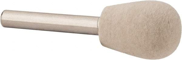 Value Collection - 3/4" Diam, 1/4" Shank Diam, Olive Shaped Mounted Bob - Medium Density, 1" Head Length, 2" Shank Length, Wool Felt - Top Tool & Supply