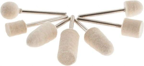 Value Collection - 7 Piece, 1/8" Shank Diam, Wool Felt Bob Set - Medium Density, Includes Ball, Cone, Cylinder, Flame, Olive & Oval Bobs - Top Tool & Supply