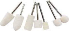 Value Collection - 7 Piece, 1/8" Shank Diam, Wool Felt Bob Set - Medium Density, Includes Ball, Cone, Cylinder, Flame, Olive & Oval Bobs - Top Tool & Supply