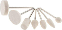 Value Collection - 7 Piece, 3/32" Shank Diam, Wool Felt Bob Set - Medium Density, Includes Ball, Cone, Cylinder, Flame, Olive & Oval Bobs - Top Tool & Supply