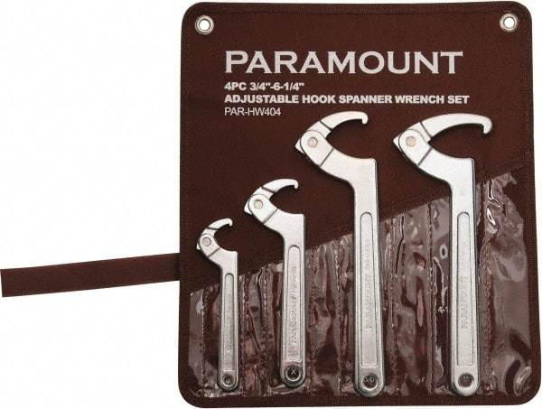 Paramount - 3/4" to 6-1/4" Capacity, Adjustable Hook Spanner Wrench Set - 6-3/8" OAL - Top Tool & Supply