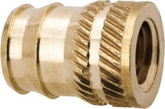 E-Z LOK - 1/4-20, 0.321" Small to 0.363" Large End Hole Diam, Brass Double Vane Tapered Hole Threaded Insert - 3/8" Insert, 0.332" Pilot Diam, 1/2" OAL, 0.194" Min Wall Thickness, 11/32" Drill, 0.194" Min Grip - Top Tool & Supply