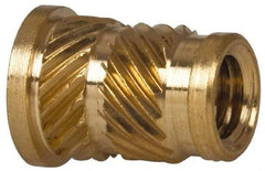 E-Z LOK - 1/4" Drill, 10 32 UNF, 0.278" Diam, Brass Headed Heat Installed Threaded Insert - 1/4" Hole, 0.418" OAL x 0.043" High, 5/16" Head Diam - Top Tool & Supply