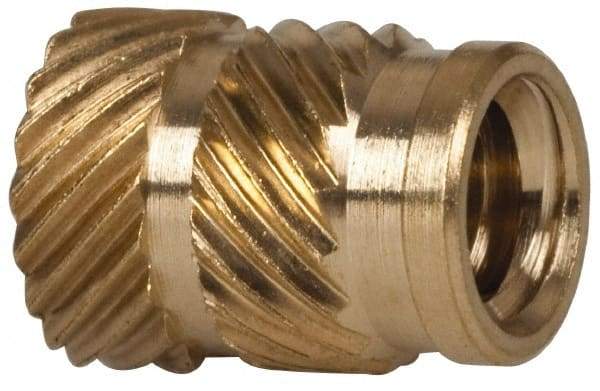 E-Z LOK - 1/4" Drill, 10 24 UNC, 0.278" Diam, Brass Unheaded Heat Installed Threaded Insert - 1/4" Hole, 3/8" OAL - Top Tool & Supply