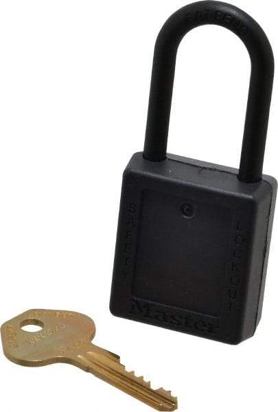 Master Lock - Keyed Different Nonconductive Lockout Padlock - 1-1/2" Shackle Clearance, 1/4" Shackle Diam, 1-3/4" Body Height x 1-1/2" Body Width, Black, 6 Pins - Top Tool & Supply