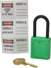 Master Lock - Keyed Different Nonconductive Lockout Padlock - 1-1/2" Shackle Clearance, 1/4" Shackle Diam, 1-3/4" Body Height x 1-1/2" Body Width, Green, 6 Pins - Top Tool & Supply