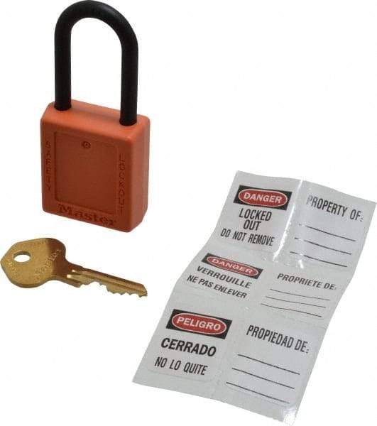 Master Lock - Keyed Alike Nonconductive Lockout Padlock - 1-1/2" Shackle Clearance, 1/4" Shackle Diam, 1-3/4" Body Height x 1-1/2" Body Width, Orange, 6 Pins - Top Tool & Supply