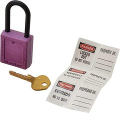 Master Lock - Keyed Alike Nonconductive Lockout Padlock - 1-1/2" Shackle Clearance, 1/4" Shackle Diam, 1-3/4" Body Height x 1-1/2" Body Width, Purple, 6 Pins - Top Tool & Supply