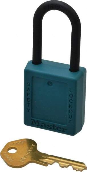 Master Lock - Keyed Alike Nonconductive Lockout Padlock - 1-1/2" Shackle Clearance, 1/4" Shackle Diam, 1-3/4" Body Height x 1-1/2" Body Width, Teal, 6 Pins - Top Tool & Supply