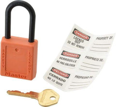 Master Lock - Keyed Different Nonconductive Lockout Padlock - 1-1/2" Shackle Clearance, 1/4" Shackle Diam, 1-3/4" Body Height x 1-1/2" Body Width, Orange, 6 Pins - Top Tool & Supply