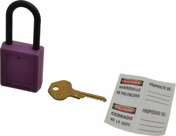 Master Lock - Keyed Different Nonconductive Lockout Padlock - 1-1/2" Shackle Clearance, 1/4" Shackle Diam, 1-3/4" Body Height x 1-1/2" Body Width, Purple, 6 Pins - Top Tool & Supply