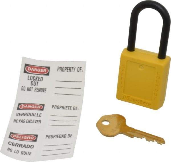 Master Lock - Keyed Different Nonconductive Lockout Padlock - 1-1/2" Shackle Clearance, 1/4" Shackle Diam, 1-3/4" Body Height x 1-1/2" Body Width, Yellow, 6 Pins - Top Tool & Supply