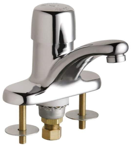 Chicago Faucets - Round Handle, Deck Mounted Bathroom Faucet - One Handle, No Drain, Standard Spout - Top Tool & Supply