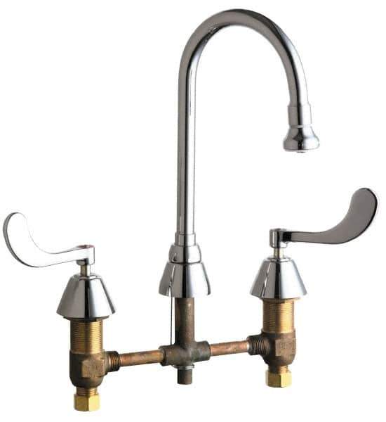 Chicago Faucets - Wrist Blade Handle, Wide Spread Bathroom Faucet - Two Handle, No Drain, Gooseneck Spout - Top Tool & Supply