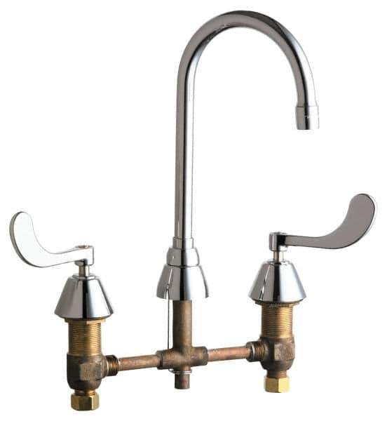 Chicago Faucets - Wrist Blade Handle, Wide Spread Bathroom Faucet - Two Handle, No Drain, Gooseneck Spout - Top Tool & Supply