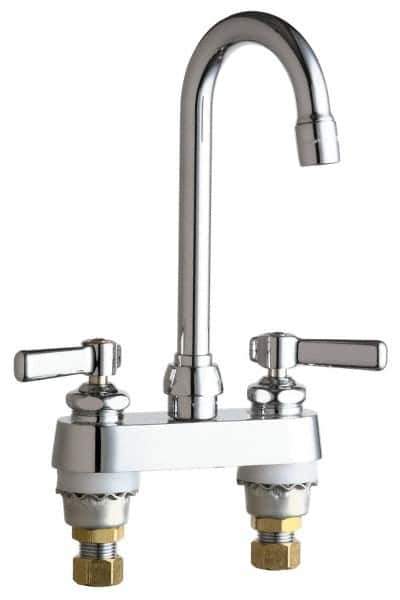 Chicago Faucets - Lever Handle, Deck Mounted Bathroom Faucet - Two Handle, No Drain, Gooseneck Spout - Top Tool & Supply