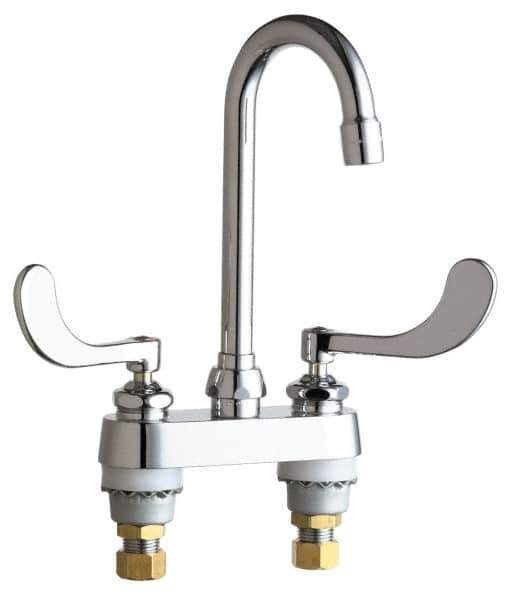 Chicago Faucets - Wrist Blade Handle, Deck Mounted Bathroom Faucet - Two Handle, Educational and Healthcare Drain, Gooseneck Spout - Top Tool & Supply