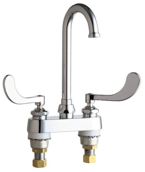 Chicago Faucets - Wrist Blade Handle, Deck Mounted Bathroom Faucet - Two Handle, No Drain, Gooseneck Spout - Top Tool & Supply