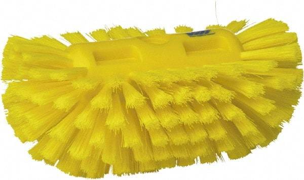 Vikan - 1-1/2" Bristle Length, Polyester Utility Scrub Brush - 5-1/2" Wide Head, 8" OAL, European Threaded Handle, Yellow, Polypropylene Block - Top Tool & Supply