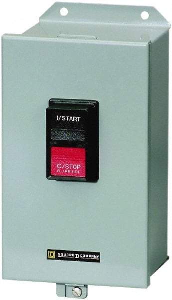 Square D - 3 Poles, M-0 NEMA, Enclosed Pushbutton Manual Motor Starter - 3 hp at 200 to 230 VAC & 5 hp at 380 to 575 VAC, CSA, NEMA 12 & UL Listed - Top Tool & Supply