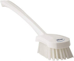 Vikan - 1.3" Bristle Length, Polyester Scrub Brush - 4" Long x 2-3/4" Wide Head, 15-3/4" OAL, White, Polypropylene Block - Top Tool & Supply