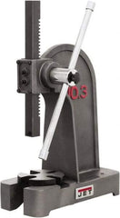 Jet - 1/2" Ram, 7-7/8" Throat Depth, 2 Ton Manual Arbor Press - 7-7/8" Max Work Height x 11-3/8" Max Work Width, Single Leverage, 6-3/8" Base Width x 17" Base Depth - Top Tool & Supply