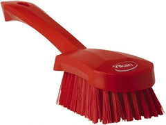 Vikan - 1.3" Bristle Length, Polyester Scrub Brush - 4-1/4" Long x 2-3/4" Wide Head, 10" OAL, Red, Polypropylene Block - Top Tool & Supply