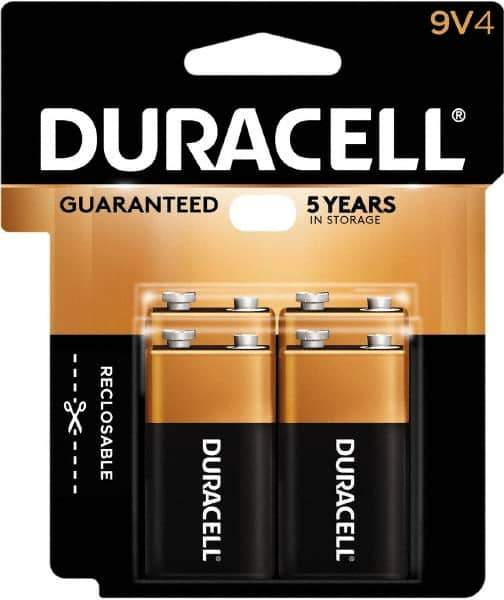 Duracell - Size 9V, Alkaline, 4 Pack, Standard Battery - 9 Volts, Snap Terminal - Top Tool & Supply