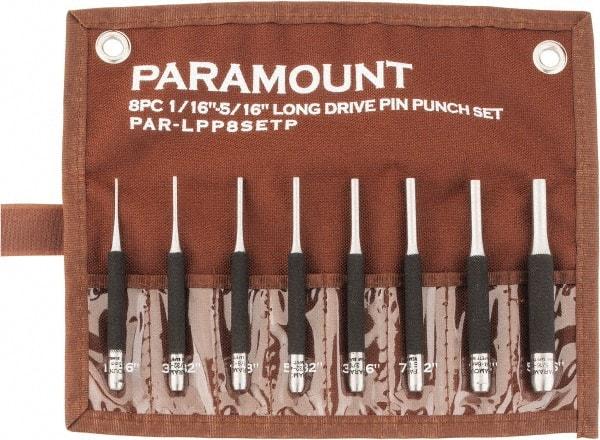 Paramount - 8 Piece, 1/16 to 5/16", Pin Punch Set - Round Shank, Comes in Canvas Roll - Top Tool & Supply