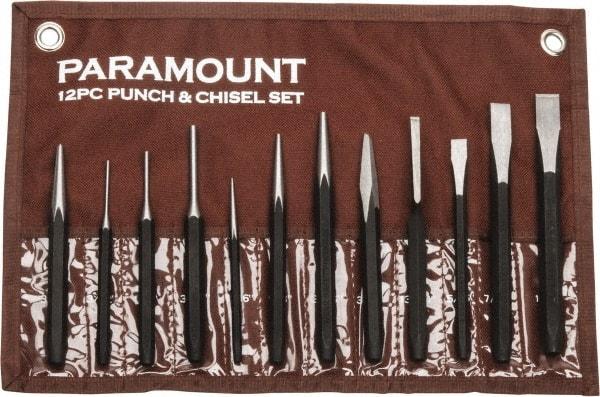 Paramount - 12 Piece Punch & Chisel Set - 13/64 to 1/2" Chisel, 3/8 to 3/16" Punch, Hexagon Shank - Top Tool & Supply