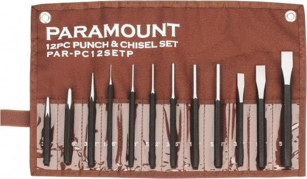 Paramount - 12 Piece Punch & Chisel Set - 3/8 to 5/8" Chisel, 1/16 to 3/8" Punch, Hexagon Shank - Top Tool & Supply