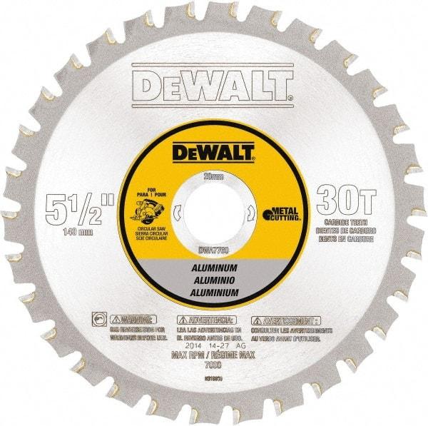 DeWALT - 5-1/2" Diam, 25/32" Arbor Hole Diam, 30 Tooth Wet & Dry Cut Saw Blade - Steel, Crosscutting Action, Standard Round Arbor - Top Tool & Supply