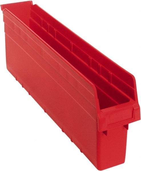 Quantum Storage - 23-5/8" Deep, Red Polypropylene Hopper Shelf Bin - 8" High x 4-3/8" Wide x 23-5/8" Long - Top Tool & Supply