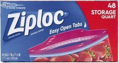 Ziploc - 48 Piece, 1 Quart Capacity, 9.6 Inch Wide x 8-1/2 Inch High, Ziploc Storage Bag - 9 Pack, 1.75 mil Thick, Plastic - Top Tool & Supply