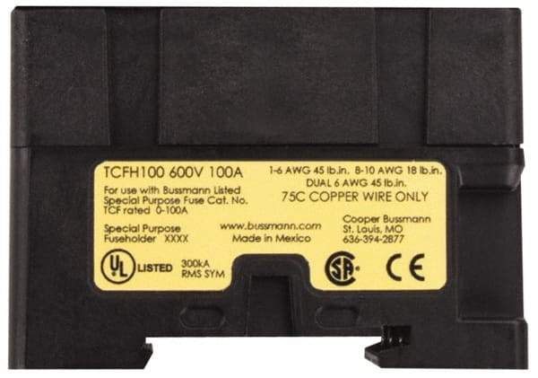 Cooper Bussmann - 1 Pole, 600 VAC/VDC, 100 Amp, DIN Rail Mount Fuse Holder - Compatible with CF, J Class, 1.05 Inch Wide Fuse - Top Tool & Supply