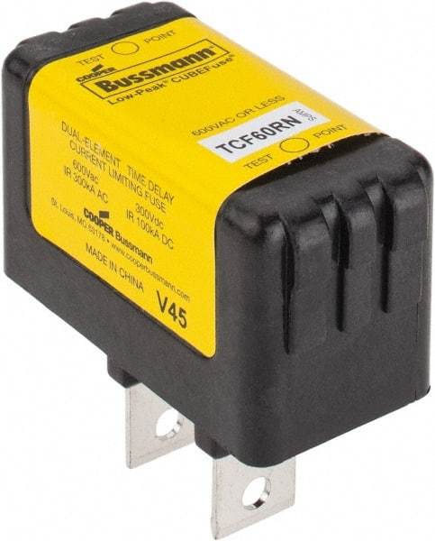 Cooper Bussmann - 300 VDC, 600 VAC, 60 Amp, Time Delay General Purpose Fuse - Plug-in Mount, 76.45mm OAL, 100 at DC, 200 (CSA RMS), 300 (UL RMS) kA Rating - Top Tool & Supply