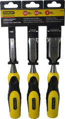 Stanley - 3 Piece Wood Chisel Set - 9" OAL, Bi-Material, Sizes Included 1/2 to 1" - Top Tool & Supply