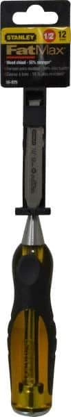 Stanley - 9" OAL x 1/2" Blade Width Wood Chisel - 1/2" Tip, Acetate & Rubber Grip Handle - Top Tool & Supply