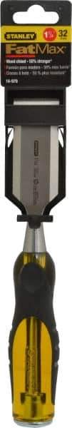 Stanley - 9" OAL x 1-1/4" Blade Width Wood Chisel - 1-1/4" Tip, Acetate & Rubber Grip Handle - Top Tool & Supply