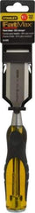 Stanley - 9" OAL x 1-1/4" Blade Width Wood Chisel - 1-1/4" Tip, Acetate & Rubber Grip Handle - Top Tool & Supply