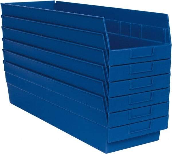 Quantum Storage - 50 Lb. Load Capacity, 23-5/8" Deep, Blue Polypropylene Hopper Shelf Bin - 6" High x 8-3/8" Wide x 23-5/8" Long - Top Tool & Supply