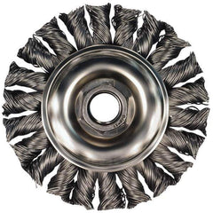 PFERD - 5" OD, 5/8-11 Arbor Hole, Knotted Steel Wheel Brush - 5/8" Face Width, 1-1/2" Trim Length, 0.02" Filament Diam, 15,000 RPM - Top Tool & Supply