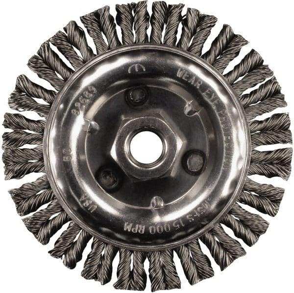 PFERD - 6" OD, 5/8-11 Arbor Hole, Knotted Stainless Steel Wheel Brush - 3/16" Face Width, 1-1/8" Trim Length, 0.02" Filament Diam, 12,500 RPM - Top Tool & Supply