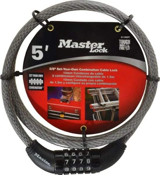 Master Lock - 5' Long Combination Cable Lock - 3/8" Diam - Top Tool & Supply