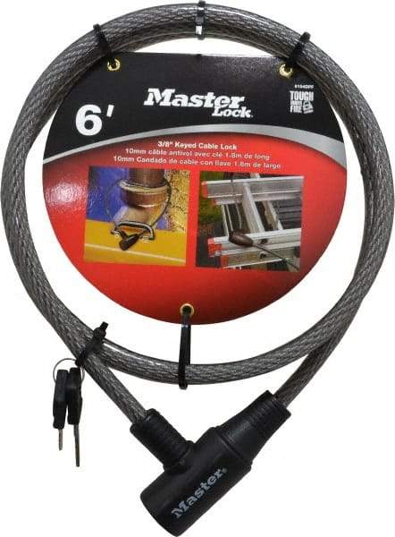 Master Lock - 6' Long Keyed Different Cable Lock - 3/8" Diam, Keyed Different - Top Tool & Supply