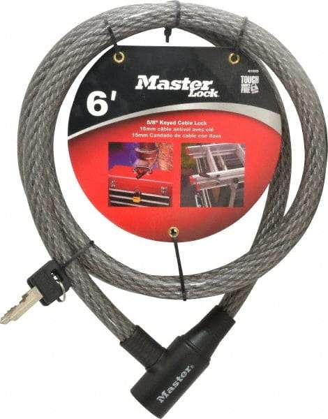 Master Lock - 6' Long Heavy Duty Cable Lock - 5/8" Diam, Keyed Different - Top Tool & Supply