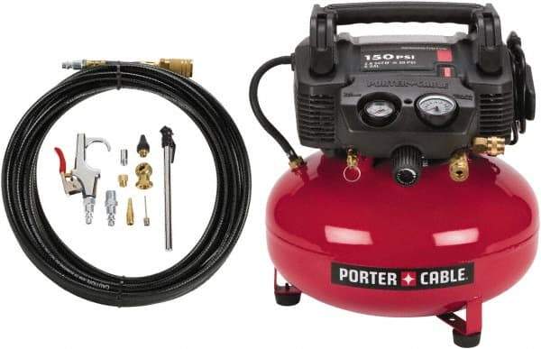 Porter-Cable - 0.8 hp, 2.6 CFM Hand Carry Pancake Compressor - 6 Gallon Tank, 10 Amp, 150 Max psi, 120V - Top Tool & Supply