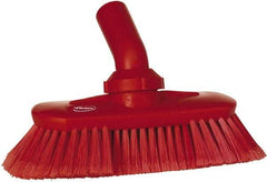 Vikan - 1-1/2" Bristle Length, Polyester Wash Brush - 7-3/4" Long x 3" Wide Head, 8" OAL, European Threaded Handle, Red, Polypropylene Block, Flagged - Top Tool & Supply